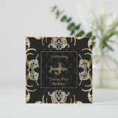 Swirling Gold en Silver Birthday Uitnodiging (Staand voorkant)