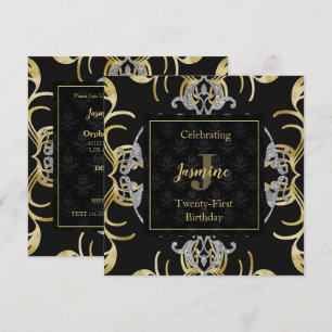 Swirling Gold en Silver Birthday Uitnodiging
