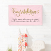 Swirling gold Glitter Gefeliciteerd Bord Roze Spandoek (Insitu)