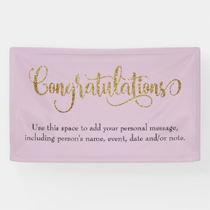 Swirling gold Glitter Gefeliciteerd Mauve Pink Spandoek