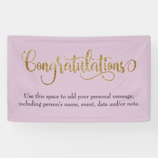 Swirling gold Glitter Gefeliciteerd Mauve Pink Spandoek (Horizontaal)