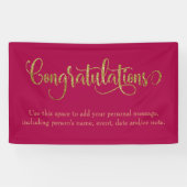 Swirling Gold Glitter Gefeliciteerd Raspberry Spandoek (Horizontaal)