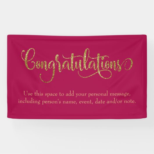 Swirling Gold Glitter Gefeliciteerd Raspberry Spandoek (Horizontaal)
