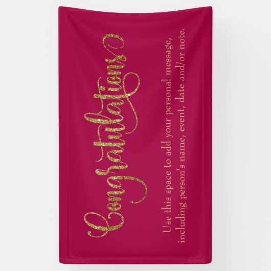 Swirling Gold Glitter Gefeliciteerd Raspberry Spandoek (Verticaal)