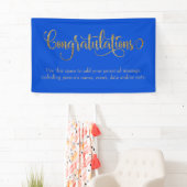 Swirling Gold Glitter Gefeliciteerd Royal Blue Spandoek (Insitu)