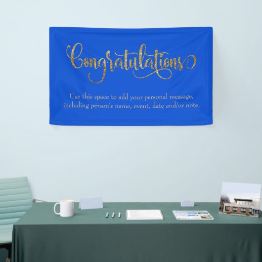 Swirling Gold Glitter Gefeliciteerd Royal Blue Spandoek (Beurs)
