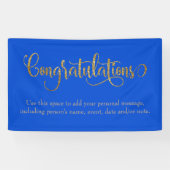 Swirling Gold Glitter Gefeliciteerd Royal Blue Spandoek (Horizontaal)