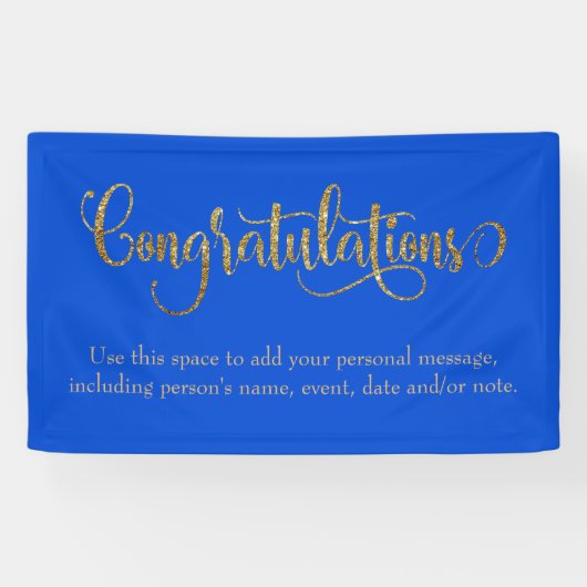 Swirling Gold Glitter Gefeliciteerd Royal Blue Spandoek (Horizontaal)