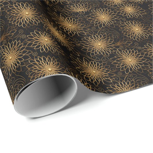 Swirling goud & zwart filigraan Elegantie Cadeaupapier (Rol Hoek)