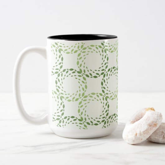 Swirling green leaf pattern tweekleurige koffiemok (Met donut)