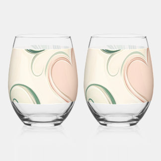Swirling green lines with pink hearts wijnglas zonder voet