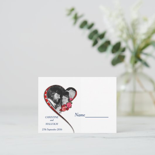 Swirling hart bruiloft plaatskaartje (Staand voorkant)