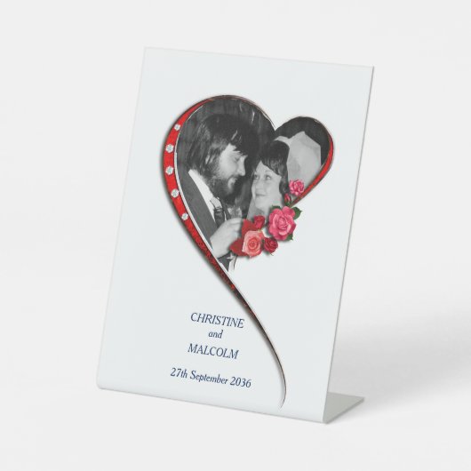 Swirling hart bruiloft reclamebord met voetstuk (Voorkant)