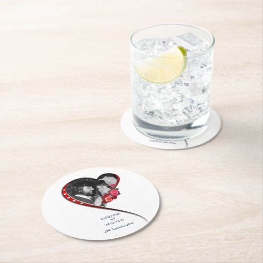 Swirling hart bruiloft ronde kartonnen onderzetter (Insitu)