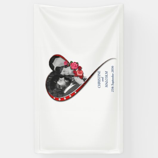 Swirling hart bruiloft spandoek (Verticaal)