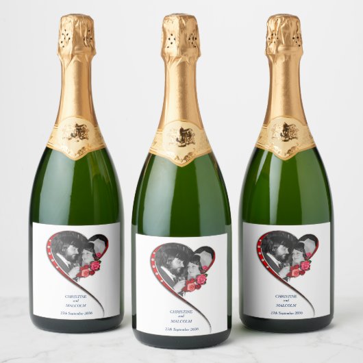 Swirling hart bruiloft sparkling wijnetiket (Flessen)