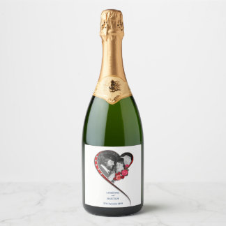 Swirling hart bruiloft sparkling wijnetiket