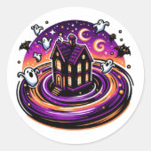 Swirling Haunted House Halloween Sticker Ghosts (Voorkant)