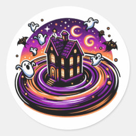 Swirling Haunted House Halloween Sticker Ghosts