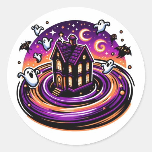 Swirling Haunted House Halloween Sticker Ghosts (Voorkant)