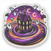 Swirling Haunted House Vinyl Schattigee Halloween- Sticker (Voorkant)