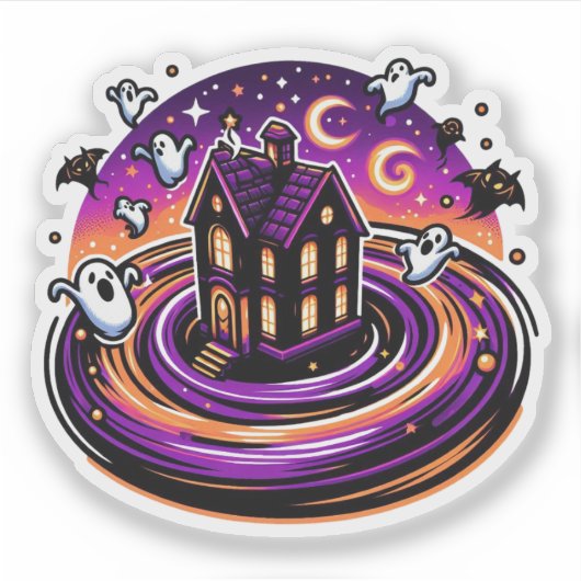 Swirling Haunted House Vinyl Schattigee Halloween- Sticker (Voorkant)