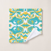 Swirling Patroon in Turquoise en Geel Bad Handdoek (Wasdoekje)