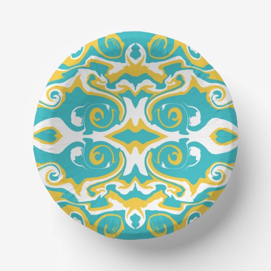 Swirling Patroon in Turquoise en Geel Papieren Kommen (Voorkant)