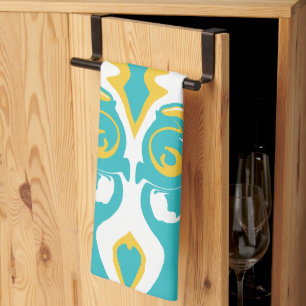Swirling Patroon in Turquoise en Geel Theedoek