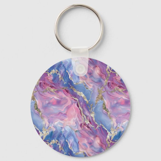 Swirling Pattern of Marbled Effect Pink and Blue Sleutelhanger (Voorkant)