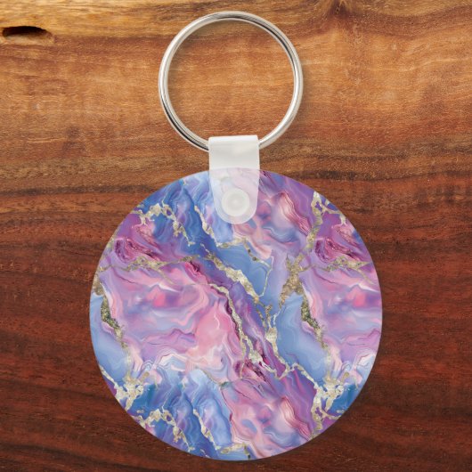 Swirling Pattern of Marbled Effect Pink and Blue Sleutelhanger (Voorkant)
