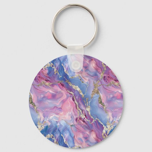 Swirling Pattern of Marbled Effect Pink and Blue Sleutelhanger (Achterkant)