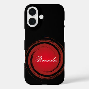 Swirling Red Circle Sun Naam Bord iPhone 16 Hoesje