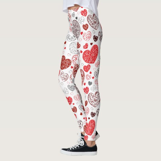 Swirling Red Decorative Heart Pattern Leggings (Links)