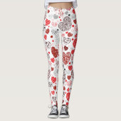 Swirling Red Decorative Heart Pattern Leggings (Voorkant)