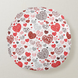 Swirling Red Decorative Heart Pattern Rond Kussen