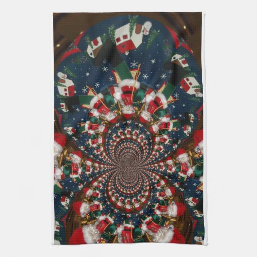 Swirling Santa Magic: Vakantie Mokken & Keuken Ide Theedoek (Verticaal)