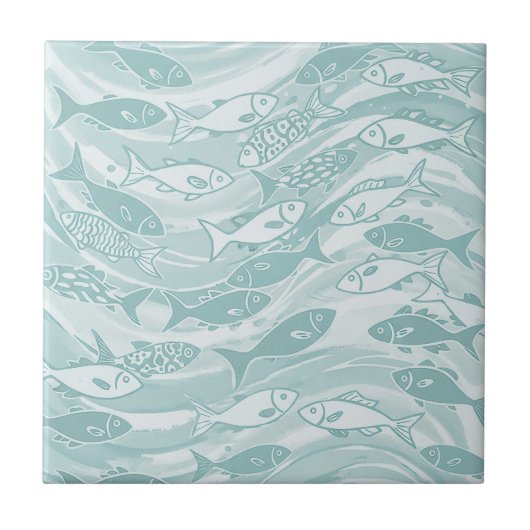 Swirling School of Fish in Teal ID1200 Tegeltje (Voorkant)