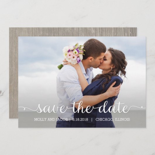 Swirling Script Wedding Save the Date Kaart (Voorkant / Achterkant)