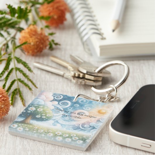 Swirling Skies / Daisies & Quote Sleutelhanger (Voorkant Rechts)