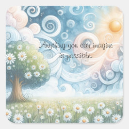 Swirling Skies / Daisies & Quote Vierkante Sticker