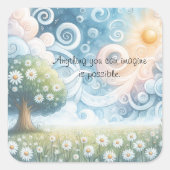 Swirling Skies / Daisies & Quote Vierkante Sticker (Voorkant)