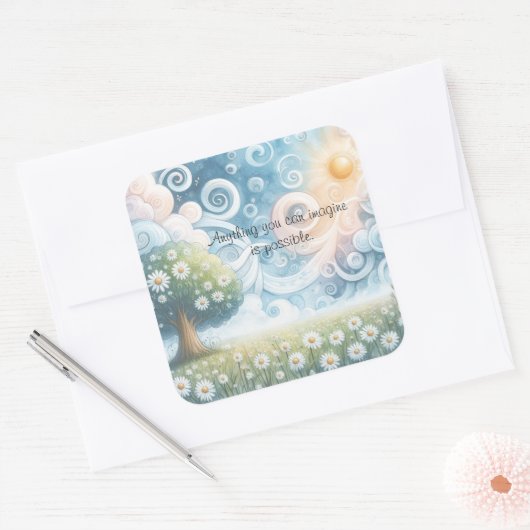 Swirling Skies / Daisies & Quote Vierkante Sticker (Envelop)