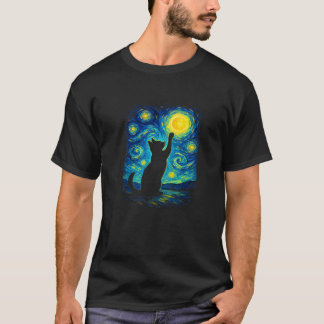 Swirling Sky Cat Painting Art Grappig Graphic Vint T-shirt