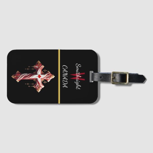 Swirling Symmetrie: Rood en Wit Kruis op Muur Bagagelabel (Voorkant (horizontaal))