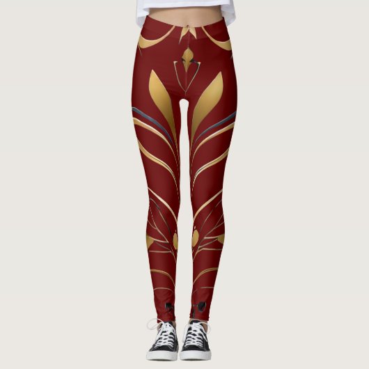 Swirling Symphony in Goud & Donkerrood Leggings (Voorkant)