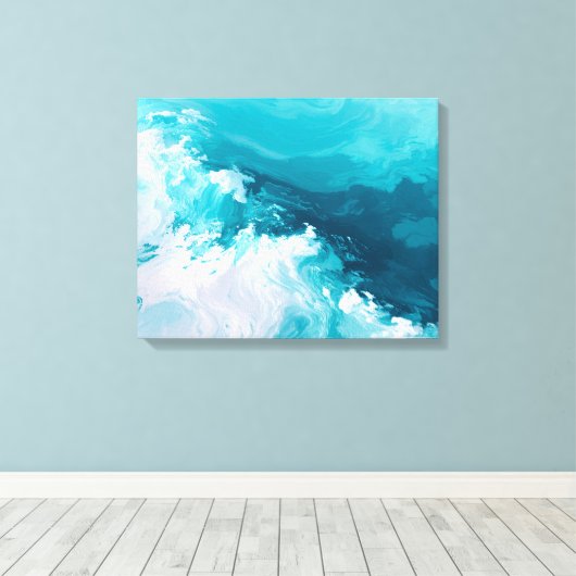 Swirling Turquoise Waves Abstract Ocean Wave Art Canvas Afdruk (Insitu (Houten vloer))