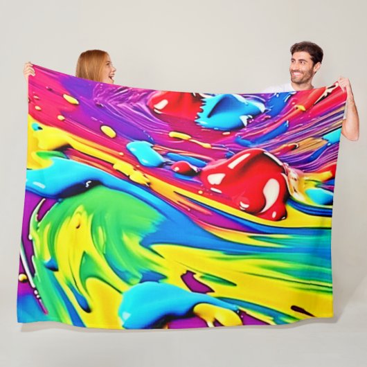 Swirling Vibrant Paint Art Fleece Deken (In situ)