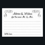 Swirls advies en wensen trouwkaarten kaart<br><div class="desc">Deze lieve adviezen en wenskaarten zullen de perfecte aanvulling zijn op jullie trouwreceptie. Het ontwerp is voorzien van draaiknoppen en een casual script "Advice & Wishes for the new Mr and Mrs.". De kaart heeft ruimte voor gasten om hun wensen en hun naam (en) achter te laten.</div>