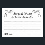 Swirls advies en wensen trouwkaarten kaart<br><div class="desc">Deze lieve adviezen en wenskaarten zullen de perfecte aanvulling zijn op jullie trouwreceptie. Het ontwerp is voorzien van draaiknoppen en een casual script "Advice & Wishes for the new Mr and Mrs.". De kaart heeft ruimte voor gasten om hun wensen en hun naam (en) achter te laten.</div>